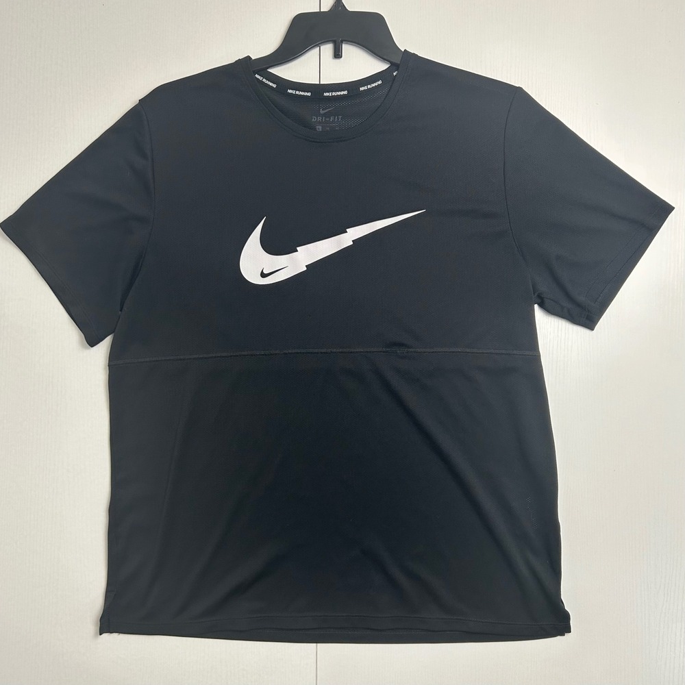 Nike Running Dri-FIT Shirt Mens XL Black Lightning Bolt Swoosh CJ5386-010